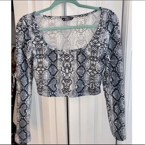 Snakeskin Long Sleeve Crop Top